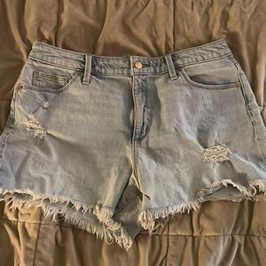 Light washed jean shorts flared bottoms